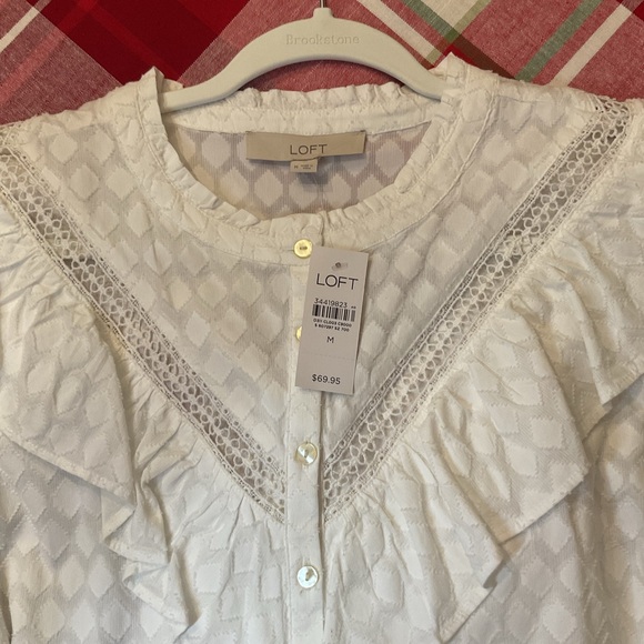 LOFT White Ruffled Button-Up Blouse - Picture 5 of 7